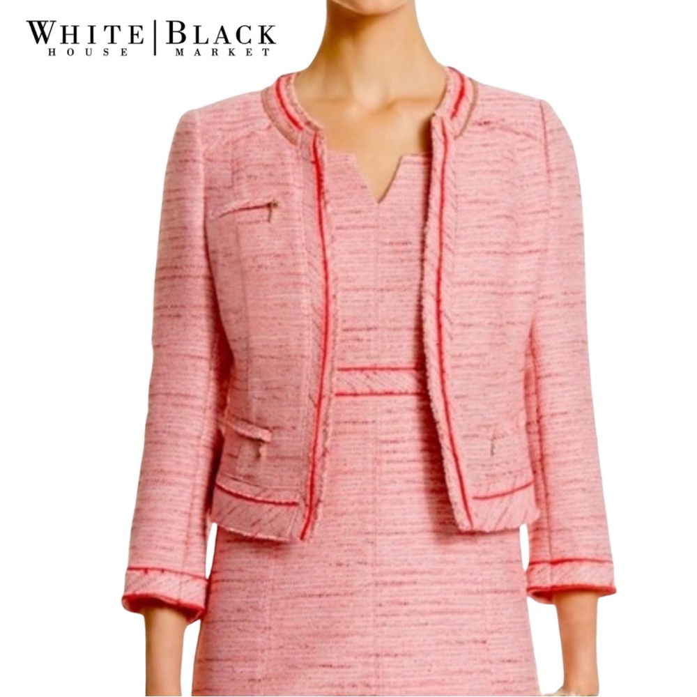 White House Black Market Elegant Barbie Pink Tweed Sleeveless Dress with Jacket